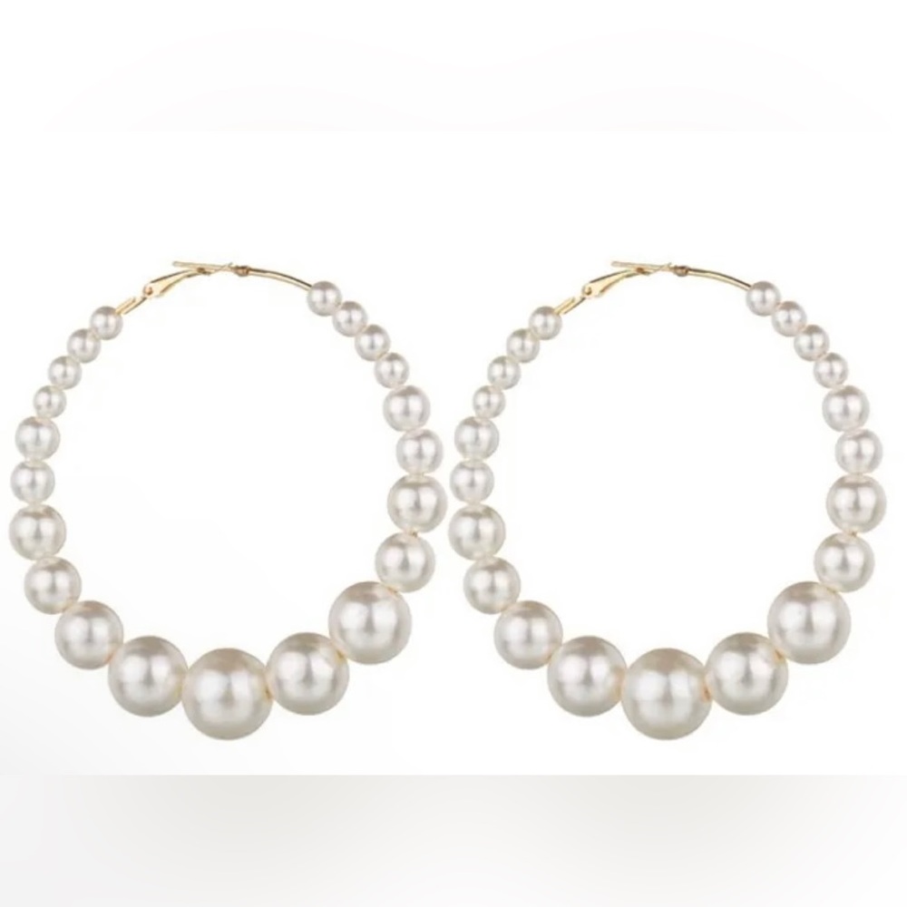 Oversized pearl hoop earrings